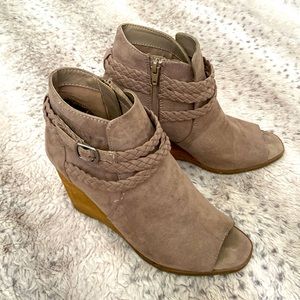 Madden Girl wedge, open toe booties.